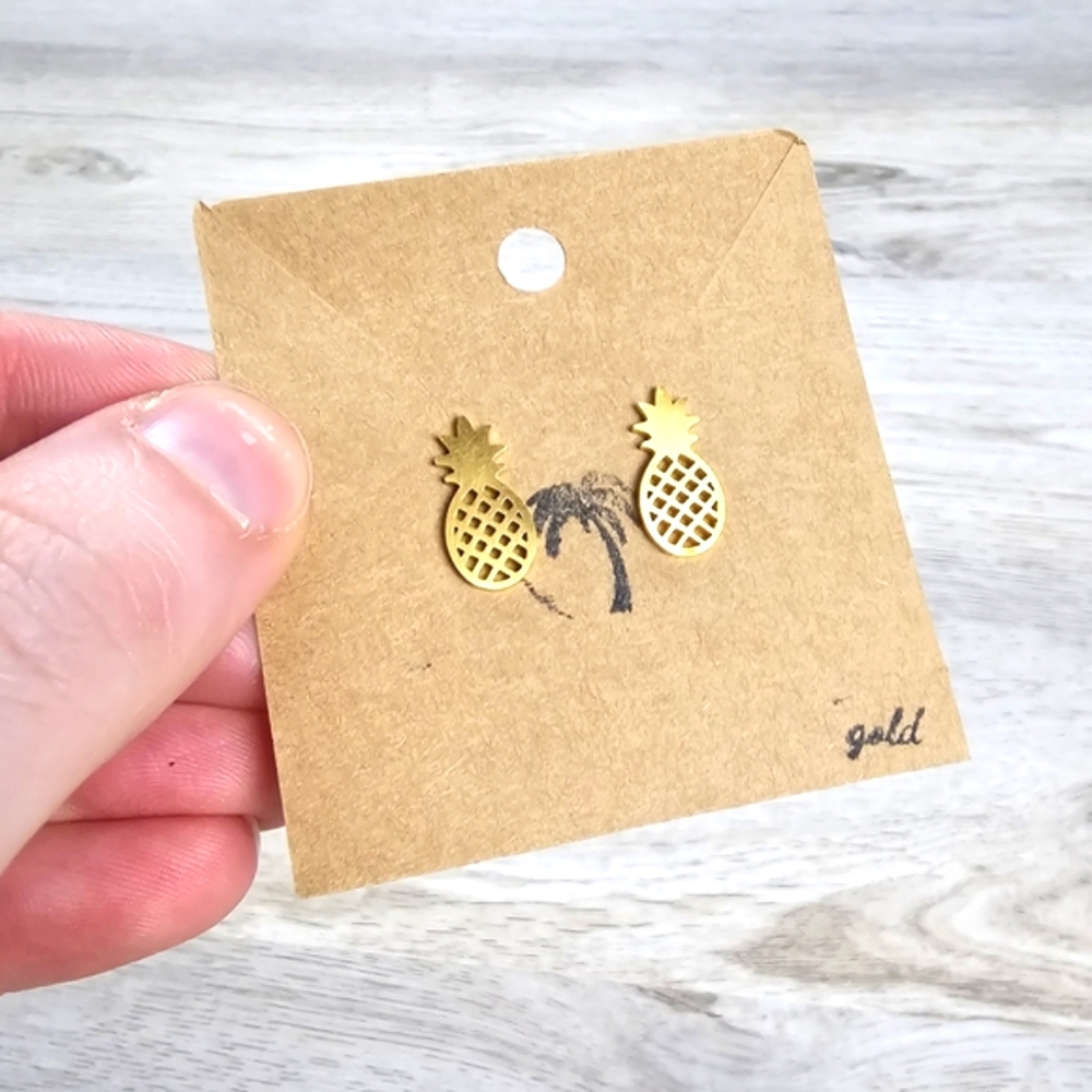 18k Gold Plated Stainless Steel Pineapple Stud Earrings Gold